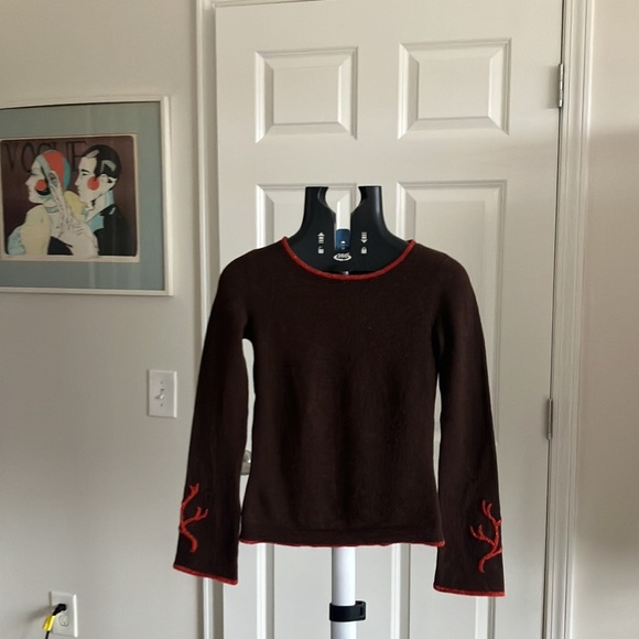 Diane Von Furstenberg rare brown sweater embroidered sea coral vintage S/XS - Picture 9 of 11